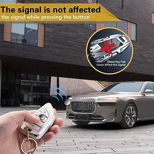 Image of for BMW Key Fob Cover with Metal Braided Rope Keychain for BMW Accessories, Upgraded Blade Shape Soft Key Case for 1 /3 /5 Series X1 /2 /3 / /5 GT3 /5 /6 Key (Gold Edge B)