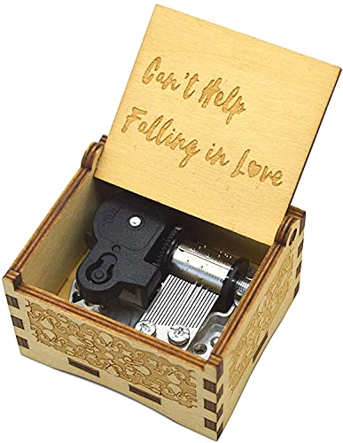 Micteney Musikbox mit Aufschrift "Cant Help Falling in Love", aus Holz, Vintage-Gravur Cover