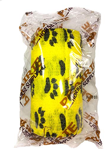Image of Vet Wrap Wrap Tape (Yellow with Paw Prints) (2 Pack) (4 Inch x 15 feet) Self Adhesive Adherent Adhering Cohesive Flex Self Stick Bandage Grip Roll Dog Cat Pet Horse