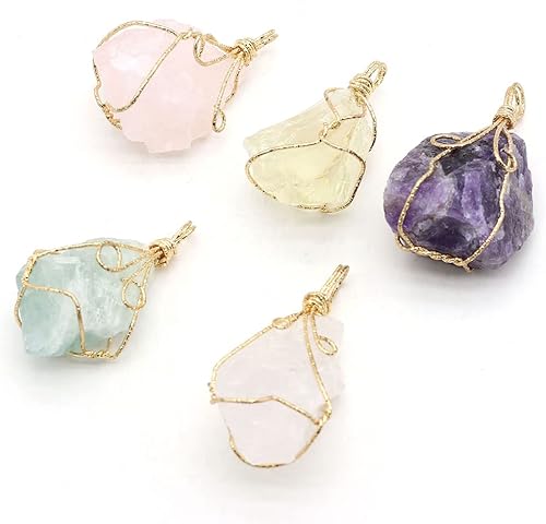 Miniatura 9 de LE SKY 6 dijes de piedra de cristal natural, mezcla irregular, para curación de chakras, dijes de piedra de cristal para hacer joyas, collares,