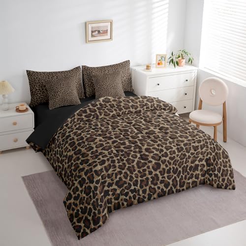 Erosebridal Cheetah Print Comforter Set Full Size,Brown Leopard Bedding Set for Kids Teens,Animal Skin Texture (Comforter+Fitted+Flat Sheet+2 Pillowcases+2 Throw Pillow Covers) 7 Pieces Bed Set - Image 4