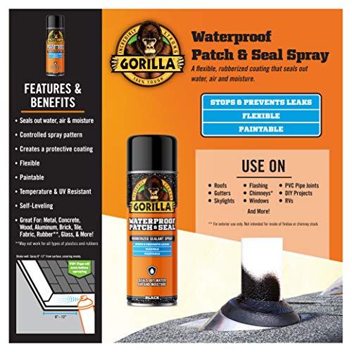 image for Gorilla Waterproof Patch & Seal Rubberized Sealant Spray, Black, 16 Ou