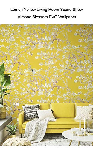 prior.choice 10X0.53M Almond Blossom Oil Painting 6 Colors Waterproof Embossed Textured PVC Wallpaper Roll for Bedroom Livingroom 1.73' W x 32.8' L=5.3㎡ (57sq.ft) (Lemon Yellow) - Image 2
