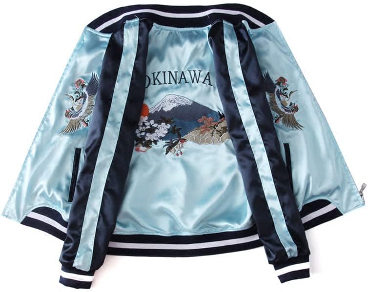 JYHBHMZG Double-Sided Satin Baseball Jacket for Women.Sukajan Coat. Themed.Embroidered Spring Apparel