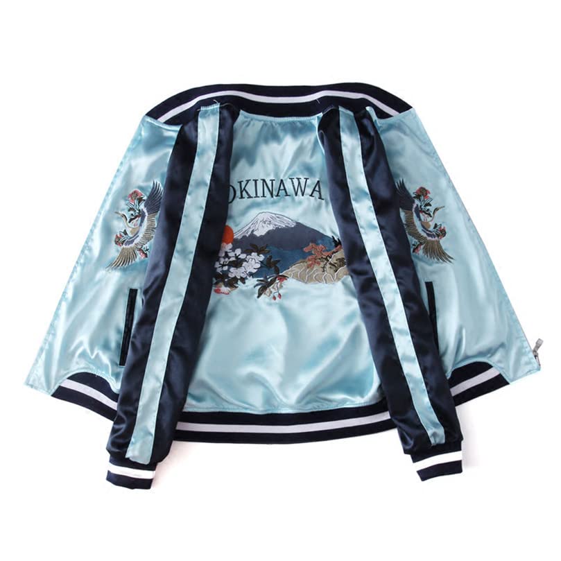 JYHBHMZG Double-Sided Satin Baseball Jacket for Women.Sukajan Coat. Themed.Embroidered Spring Apparel3