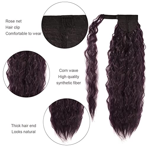 Yeame Corn Wave Ponytail Extension Clip In - 22 Inch Long Wavy Curly Wrap Around Pony Tail Heat Resistant Synthetic Hairpiece For Women (Wine Red #99J) #TOP4