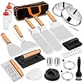 21Pcs Griddle Accessories Kit, Leonyo BBQ Flat Top Grill Accessories, Outdoor Camping Stainless Steel Metal Spatula Tools Set with 12" Melting Dome, Bacon Press, Burger Patty Maker, Meat Tenderizer