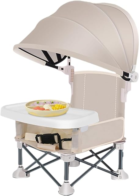 Fauteuil de voyage pour bébé portable, Chaises hautes pliables pour bébé, Chaise haute pour bébé avec plateau et canopée, Siège à manger pour tout-petit, Chaise d'alimentation