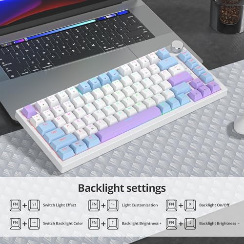 Image of 75% Purple Mechanical Gaming Keyboard with Hot Swap RGB and Gasket Mount - TKL Red Switch, 75 Percent, Creamy Mechanical Keyboard (82 Purple White)