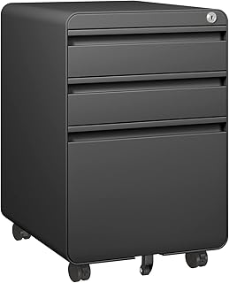 Dripex 3-Drawer Mobile File Cabinet for A4 File, Lockable Rolling Metal Vertical Filling File Cabinet with Hanging File Frame and Anti-tilt Design Office Fully Assembled Except Casters, Black