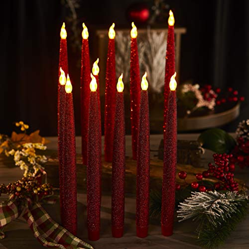 Furora LIGHTING Red LED Taper Candles, Window Candles, Candle Lights, Long Candles, Battery Powered Candles, Electric Candles Window Lights with 6 Hour Timer Function - Red 11.5", Pack of 6