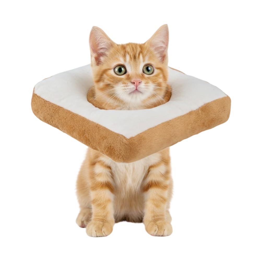 Bread Cat Cone Collar, Adjustable Kitten Recovery Collar Breathable Plush Cat Cones for Small & Medium Pets