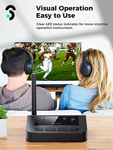 Bluetooth Transmitter For Tv, Soomfon Bluetooth 5.0 Audio Transmitter With Volume Control, Bluetooth Adapter Splitter For Tv/Pc, Aptx Low Latency, Ultra Long Range (Black) #TOP4