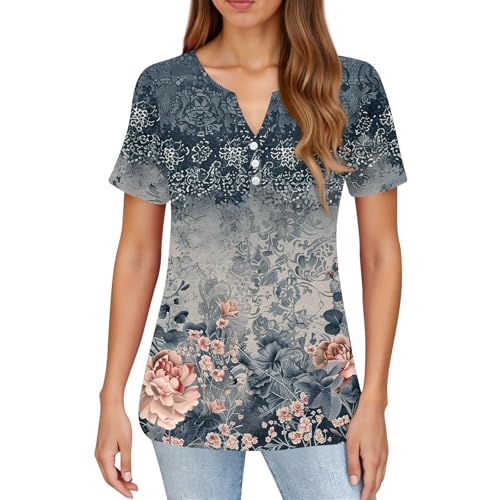 Womens Summer Tops Dressy Casual Short Sleeve 2025 Summer Tops V Neck Button Down Business Ladies Tunic Blouses2