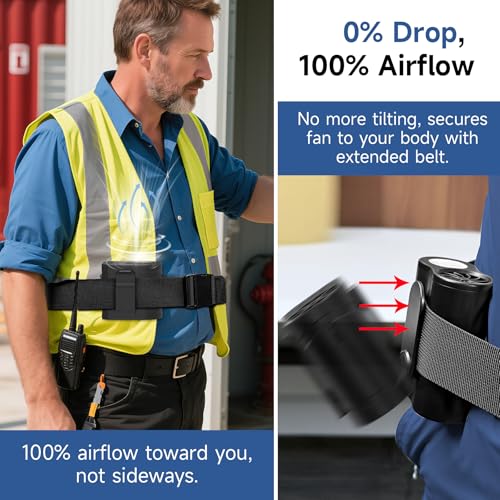 2 Pack Extra Long Black Thin Nylon Tool Belt for Securing Waist Fan & Shirt Clip Fan - Outdoor Work Belt Secure Body Hip Fan for Hands-Free Cooling, Metal-free Belt with Quick Release Buckle (86")3