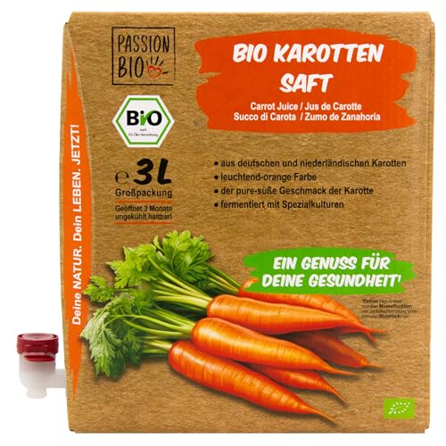 Bio Karottensaft, 3 Liter – 100% Karottensaft, milchsauer vergoren – in Deutschland abgefüllt – natürlicher Geschmack – kein zugesetzter Zucker (lt. Gesetz), enthält von Natur aus Zucker