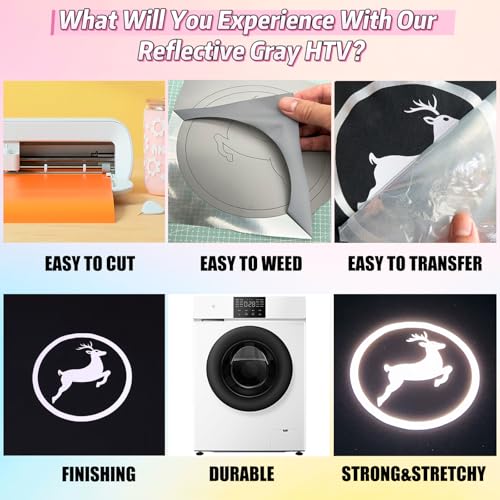 Image of Reflective HTV Reflective Heat Transfer Vinyl Silver Gray Vinyl Rolls 12Inch x 5Feet Iron on Vinyl for T-Shirts, DIY Design Totes and Bags, Easy to Cut & Weed, Silhouette Cameo & Heat Press Machine