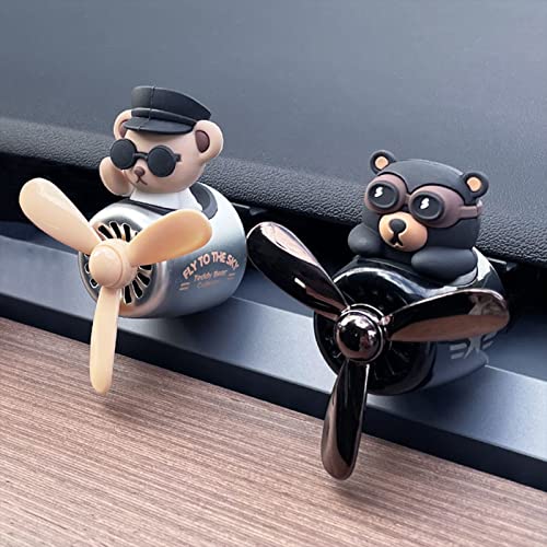 Image of 2 Pcs Pilot Car Air Freshener, Cute Duck Car Vent Clip Air Freshener Automotive Air Outlet Fan Diffuser, Automotive Interiors Vent Decoration (Dog+Bear)