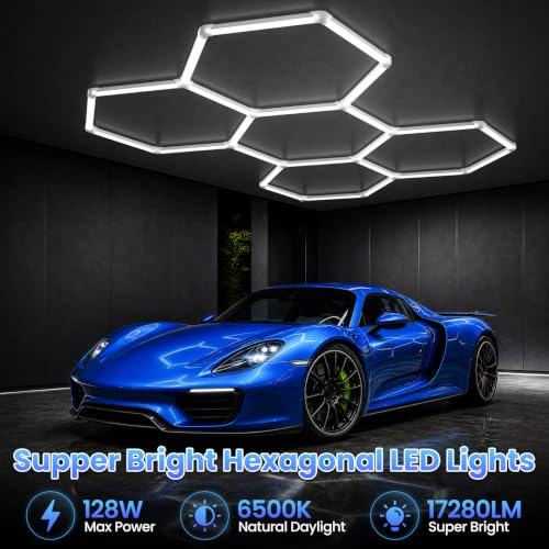 Hexagon Garage Lights - 3 Level Dimmable Hexagon Lights, Upgraded Brightness LED 192W ,6500K 25650LM Honeycomb light for Shop, Garage, Car Detailing,Workshop, Basement,Gym, Barber - image 8