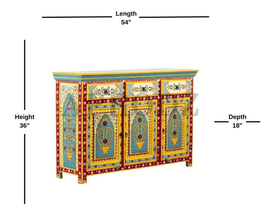 Image of APRODZ Wooden Handpainted Multipurpose Sideboard Storage Cabinet for Home (Multicolor)