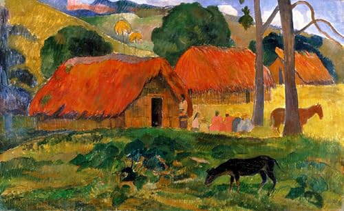 Tableau Gauguin Les Trois Cabanes Tahiti 60x90cm - Impression Toile Graffiti