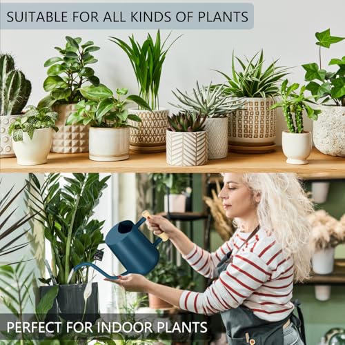 Image of Watering Can Indoor Plants, 35oz Small Stainless Steel Metal Watering Can Modern Decorative Watering Pot with Long Spout for Indoor House Plant Bonsai Garden Flowers (Dark Blue)