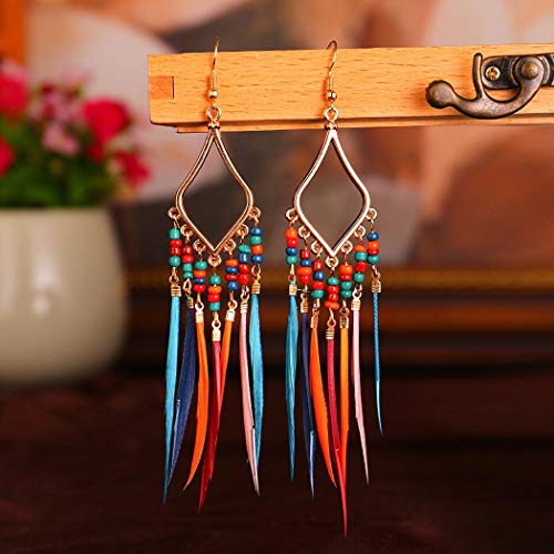 Gold Bohemian Earrings Set with Feather Tassel for Women3