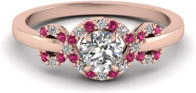 Choose Your Gemstone Infinity Halo Round Diamond CZ Ring Rose Gold Plated Round Shape Halo Engagement Rings Everyday Jewelry Wedding Jewelry Handmade Gifts for Wife US Size 4 to 12