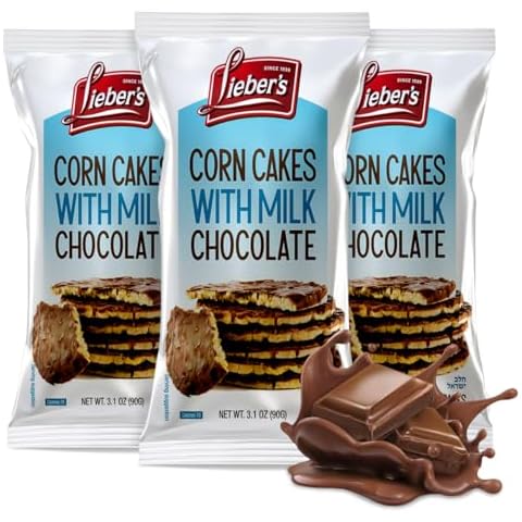 LEIBERS Milk Chocolate Coated Corn Cakes Snack pack – 3 Packs – 6 Cakes Per Pack (Total 18 Cakes) – Kosher Certified Dairy Cover