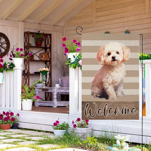 Bandera de jardín Bichon Frise TopPacific de 12x18 pulgadas de doble cara para exterior 4