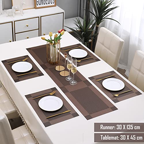 Image of HOKIPO PVC Dining Table Mats with Runner for Table 4 Seater (AR4236)