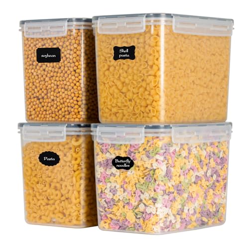 MUUKAIII 3,6L Boite Rangement Cuisine Lot de 4, Boîte Hermetiques Alimentaires en Plastique Sans BPA, Organiseur de Cuisine pour Farine Sucre Cereales Pâtes,...