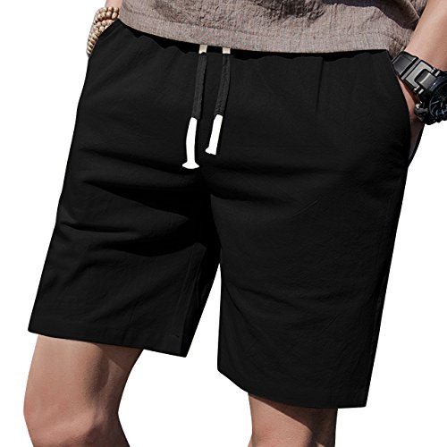 LTIFONE Mens Casual Shorts Elastic Waist 7" Inseam with Drawstring Slim Fit Summer Pants with Pockets(Black,S)