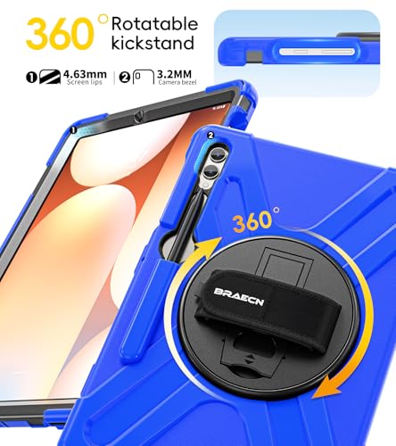 Image of BRAECN Case Galaxy Tab S10 Plus / S9 Plus / S9 FE+ / S8 Plus / S7 Plus / S7 FE | 12.4 inch Shockproof Heavy Duty Full Body Protective Cover with Hand Strap & Kickstand, Shoulder Strap, S Pen Holder Blue