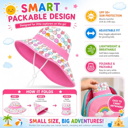 Image of VRITRAZ Sun Protection UPF50+ Bucket Hat Toddler Summer Beach Play Hats with Neck Flap for Girl, Boy, Kids Summer Hat, Bucket Hat for Kids Ages 3-10 Years