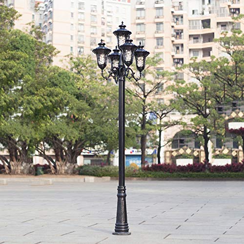 Fofofs Five-head Vintage Post Lamp Classic Aluminum Glass Street Lamp Villa Garden European Led Outdoor Waterproof Light Community High Pole Landscape Courtyard Outdoor Street Light E27