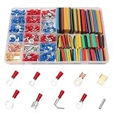 AEDIKO 678pcs Electrical Connector Kit 350Pcs Crimp Connector and 328Pcs Heat Shrink Tube 1/2/3/4/6/8/10/14mm Spade Ring Fork Piggy Male Female Copper Insulated Wire Connectors Crimp