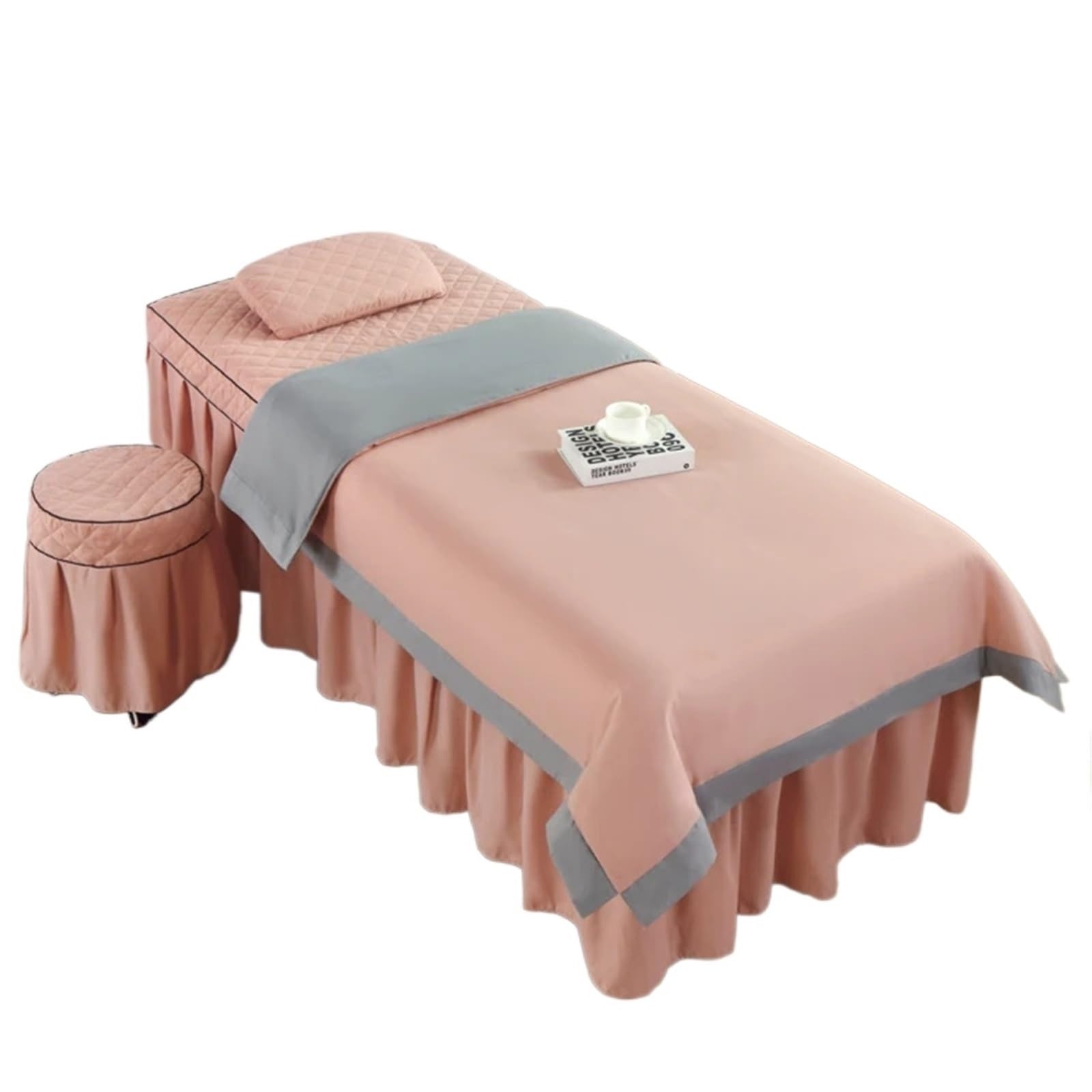 Beauty Salon Bed Cover Sets 4pcs Massage Spa Bed Cover Bedspread Pillowcase Stool Club Salon Sets(Khaki,180x60)