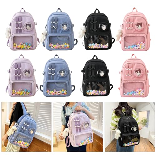 2023 Backpack Nylon Bookbags for Girl Student Versatile Rucksack Double Strap Shoulder Bag Travel Bags Clear Pocket Bag2