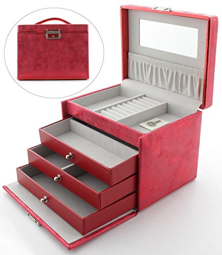 Preisvergleich Produktbild DAVIDT`S Schmuckkoffer mit 3 Schubladen B338205 Rot