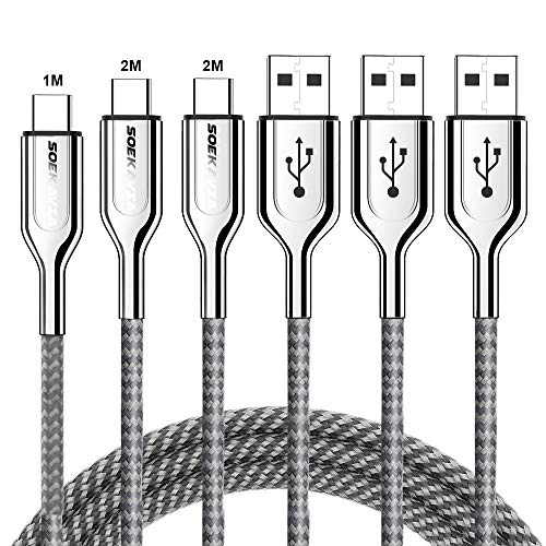 USB2.0 to USB C Cable, SOEKAVIA USB Type C Fast Charging Cord 3 Pack 3.2FT+6.5FT+6.5Ft, Nylon Braided USB A to USB C Cord Compatible with Samsung, LG, Google Pixel and Other USB C Devices