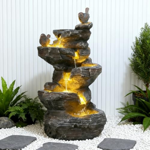 CLBDRESS 27" Garden Outdoor Water Fountain, Floor Standing 5-Tiers Cascading