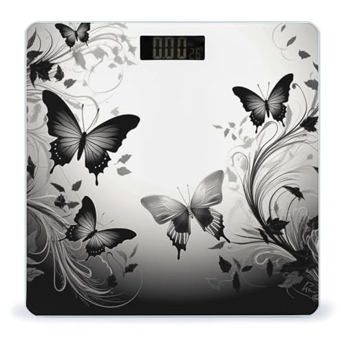 Báscula Digital de Baño Negra con Mariposas miniatura 1