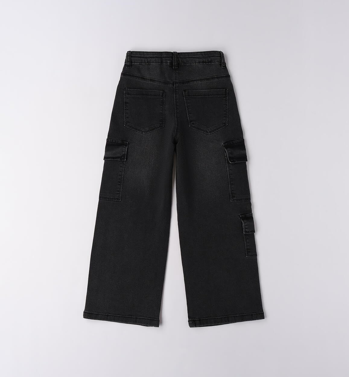 IDO Panralone Jeans Modello Cargo Ragazza 16 Anni - 170 cm Color Nero con tasconi Laterali
