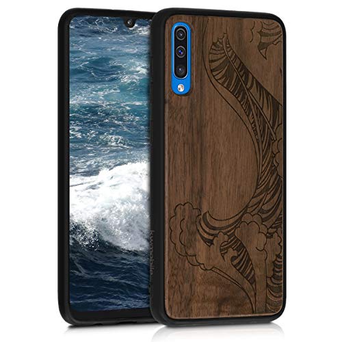 kwmobile Funda Compatible con Samsung Galaxy A50 - Funda de Madera de Nogal Olas marrón Oscuro