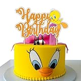 Twety Happy Birthday Cake Topper – Cute Cartoon-Inspired Yellow Bird Decoration for Birthday Parties – Fun and Colorful Party Cake Décor for Boys and Girls – Premium Glitter Cardstock Topper.