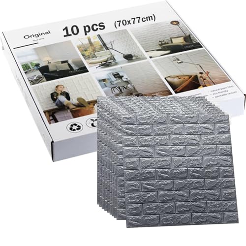 Papel pintado Parati 10 piezas (5,39 m2) 3D ladrillo gris industrial pared pegatinas cocina salón baño 77 x 70 cm