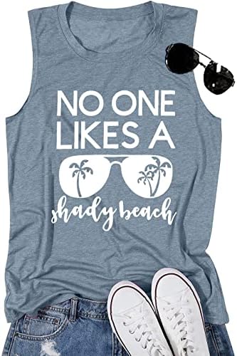 No One Likes A Shady Beach Tank Tops Women Summer Beach Tanks Sleeveless Graphic Hawaiian Vacation Shirts (Light Blue, XL)