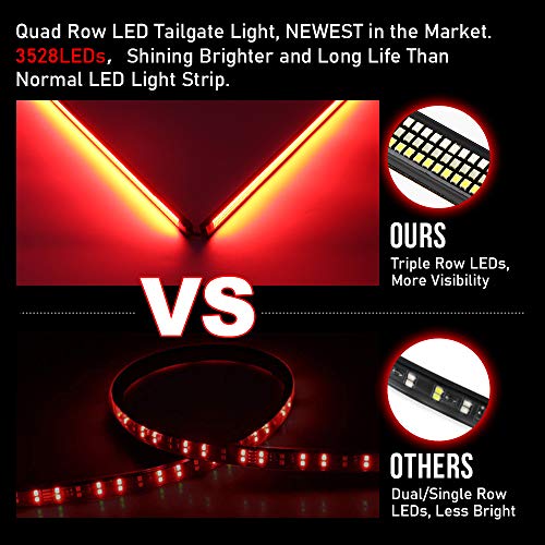 Opl5 Triple Tailgate Light Bar 60 Inch Waterproof [Aluminum Casing] No Drill Install Red Turn Signal, Full Function-Brake/Running, Reverse Lights For Pickup Truck Suv Rv (60 Inch Red Turn Signals) #TOP2