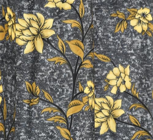 Image of Heavy Polyester Floral Printed Window Light Filtering Curtains for Living Room Bedroom Hall Room, 6 feet Window, Grey, Set of 2